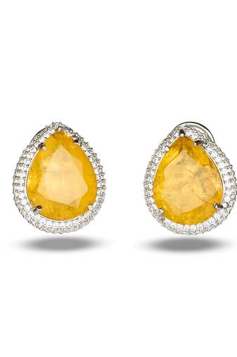 Yellow stone silver plated stud earrings