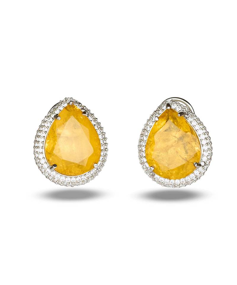Yellow stone silver plated stud earrings
