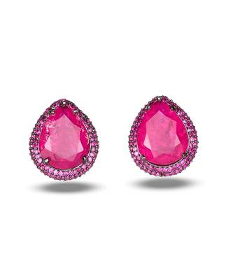 Pink stone metallic stud earrings 1