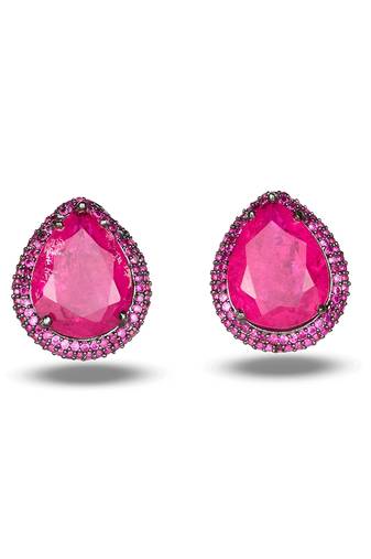 Pink stone metallic stud earrings