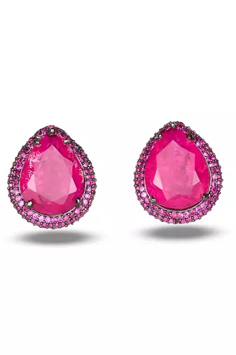 Pink stone metallic stud earrings
