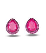 Pink stone metallic stud earrings