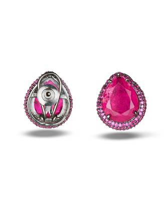 Pink stone metallic stud earrings 2