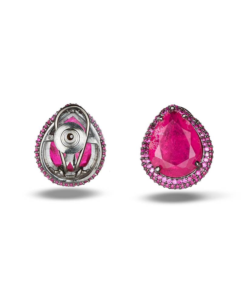 Pink stone metallic stud earrings