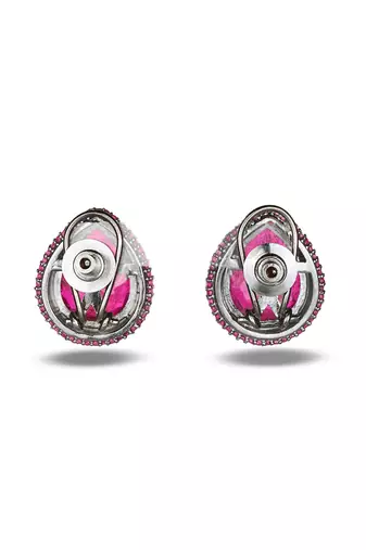 Pink stone metallic stud earrings