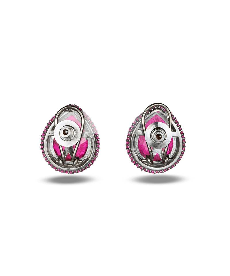 Pink stone metallic stud earrings