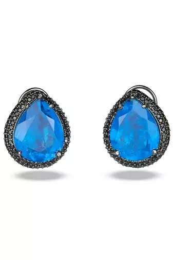 Blue stone metallic stud earrings