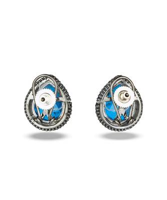 Blue stone metallic stud earrings 3