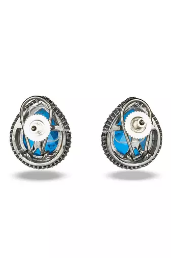 Blue stone metallic stud earrings
