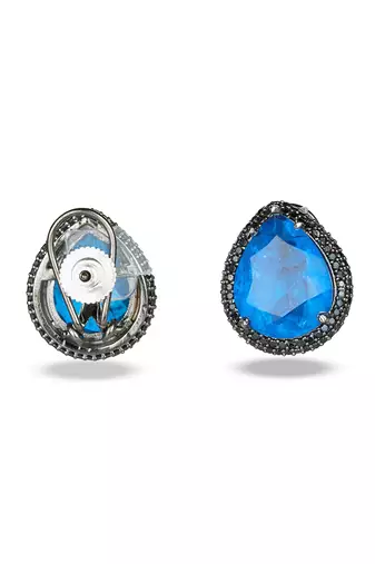 Blue stone metallic stud earrings