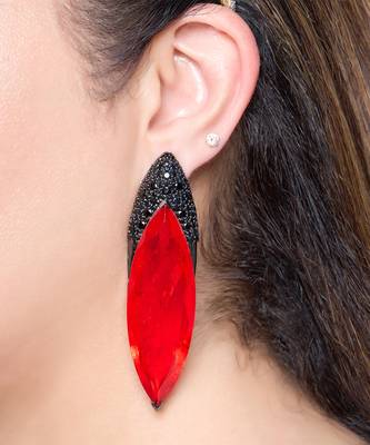 Ruby red metallic drop earrings 1