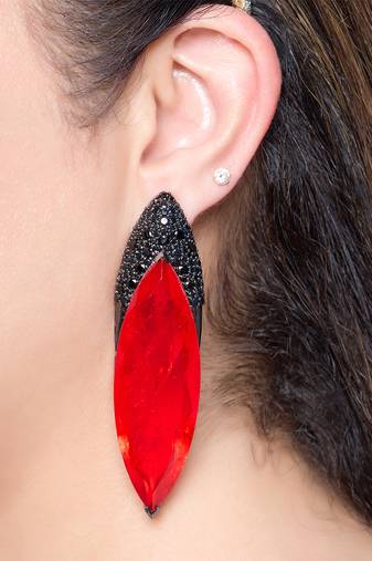 Ruby red metallic drop earrings