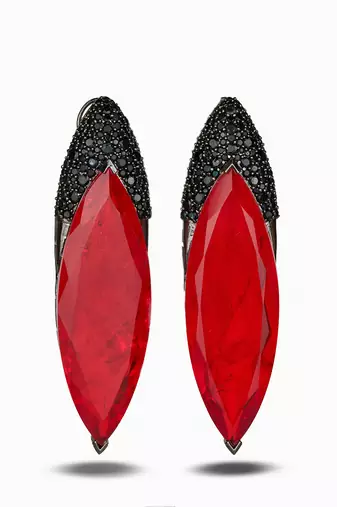 Ruby red metallic drop earrings