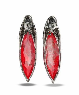 Ruby red metallic drop earrings 3
