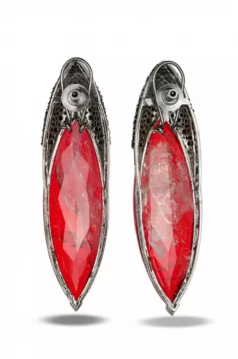 Ruby red metallic drop earrings
