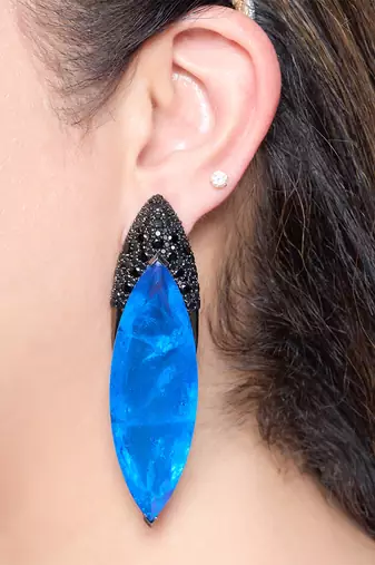 Sapphire blue metallic drop earrings