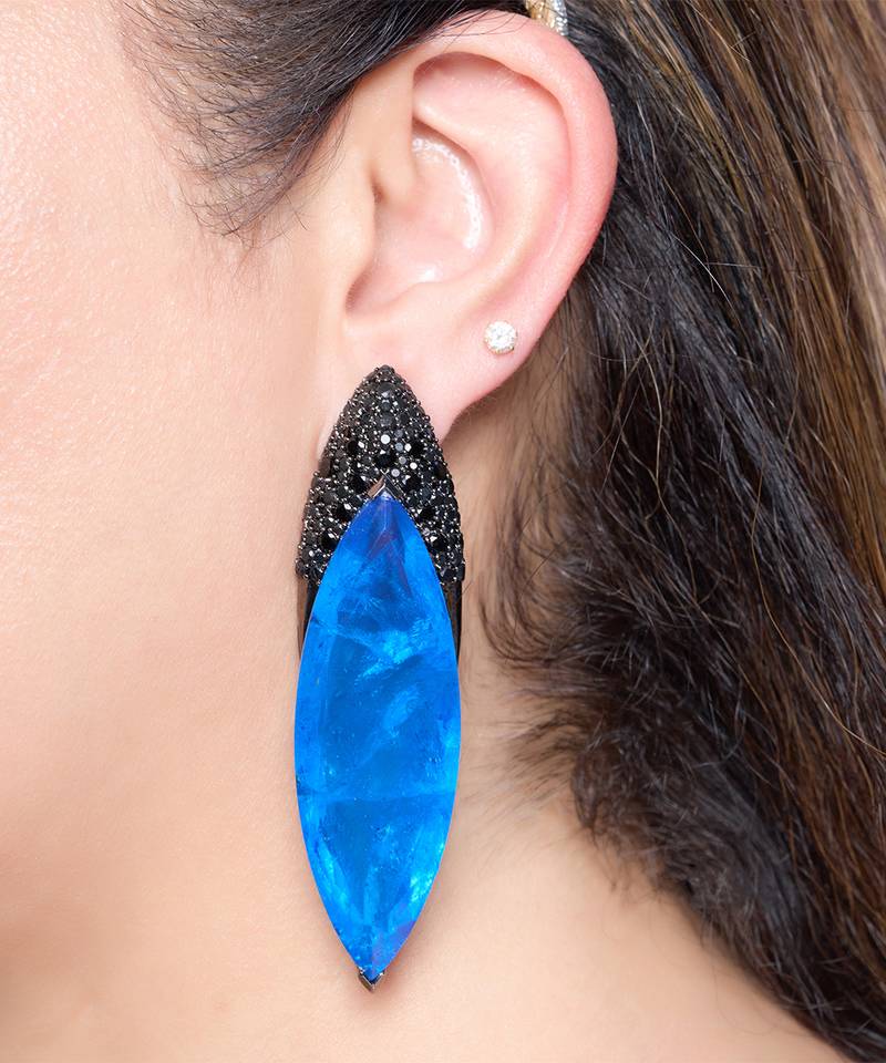 Sapphire blue metallic drop earrings