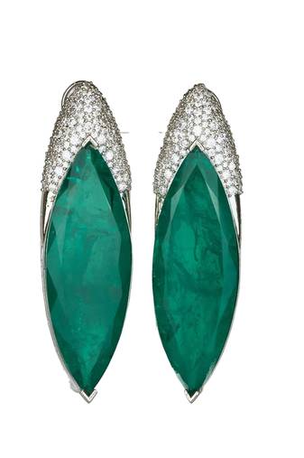 Green stone silver plated drop earrings