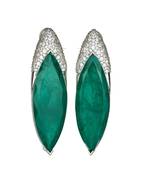 Green stone silver plated drop earrings