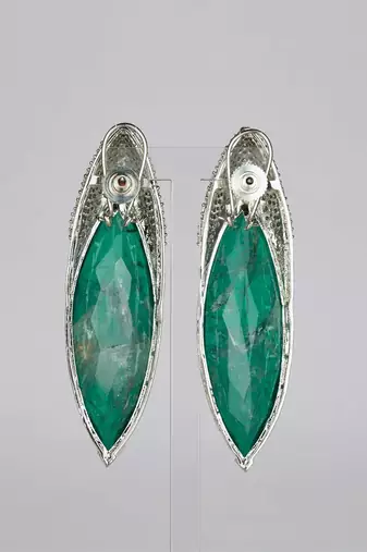 Green stone silver plated drop earrings