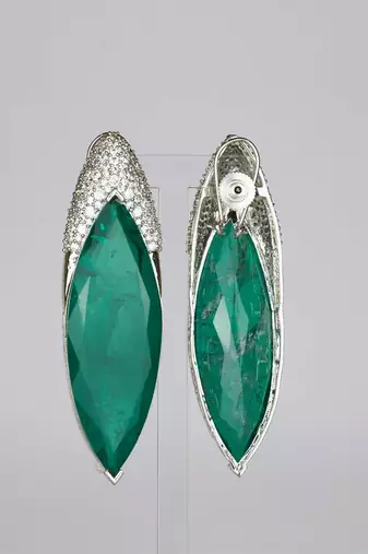 Green stone silver plated drop earrings