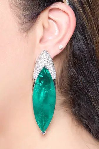 Green stone silver plated drop earrings