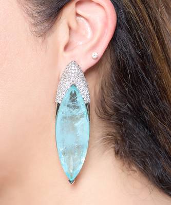 Aqua blue stone silver plated drop earrings 1