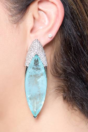 Aqua blue stone silver plated drop earrings