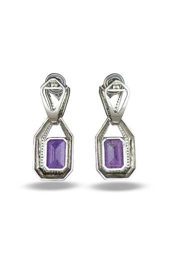 Purple stone silver plated drop earrings