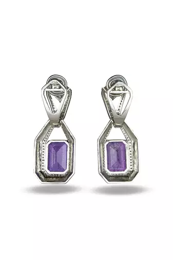 Purple stone silver plated drop earrings