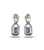 Purple stone silver plated drop earrings