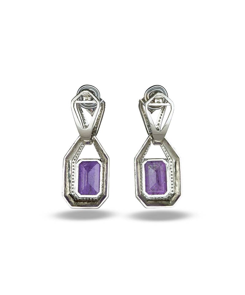 Purple stone silver plated drop earrings