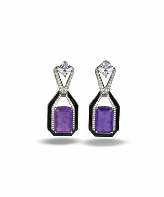 Purple stone silver plated drop earrings 2