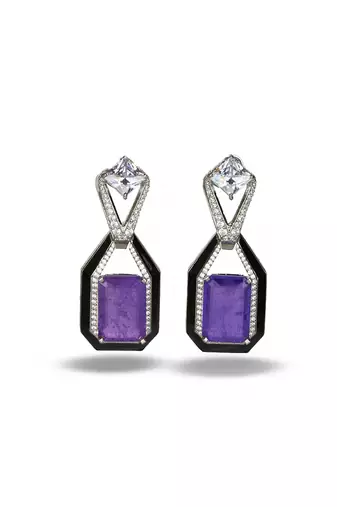 Purple stone silver plated drop earrings