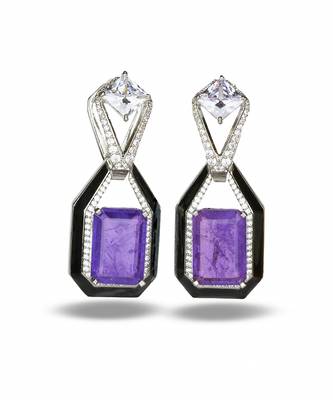 Purple stone silver plated drop earrings 3