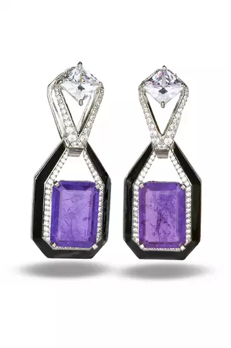 Purple stone silver plated drop earrings