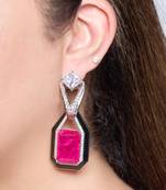 Pink stone silver plated drop earrings