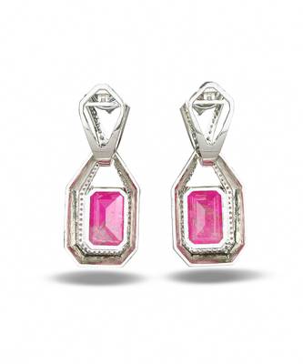 Pink stone silver plated drop earrings 2