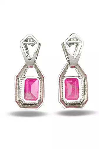 Pink stone silver plated drop earrings