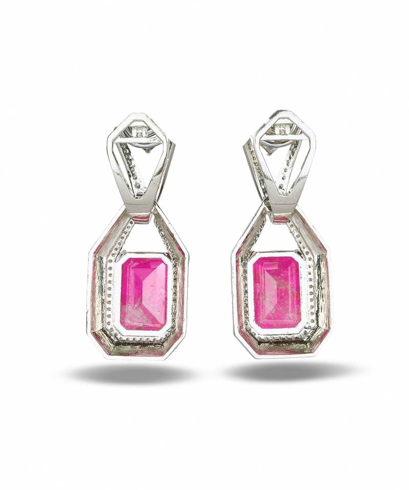 Pink stone silver plated drop earrings
