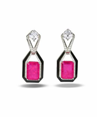 Pink stone silver plated drop earrings 3