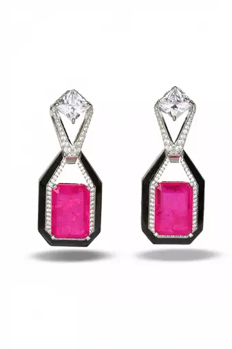 Pink stone silver plated drop earrings