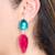 Ruby pink green stone silver plated teardrop earrings