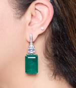 Emerald green stone silver plated drop earrings