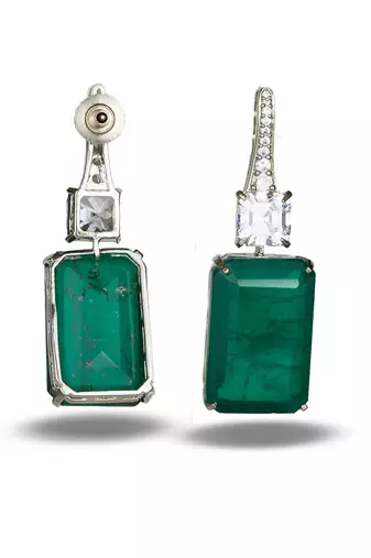 Emerald green stone silver plated drop earrings