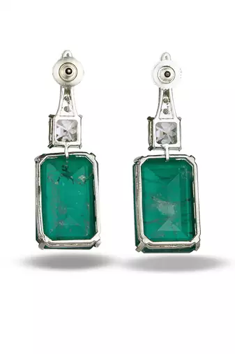 Emerald green stone silver plated drop earrings