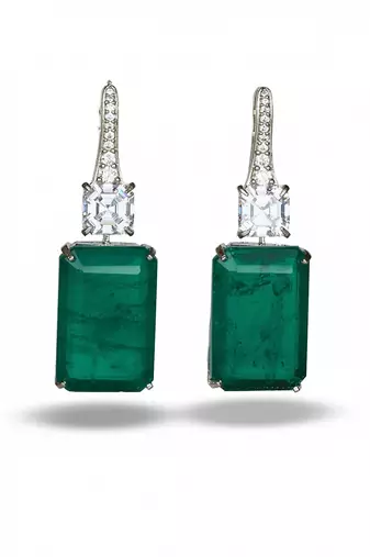 Emerald green stone silver plated drop earrings