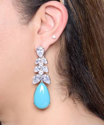 Aqua blue stone silver plated drop earrings 1