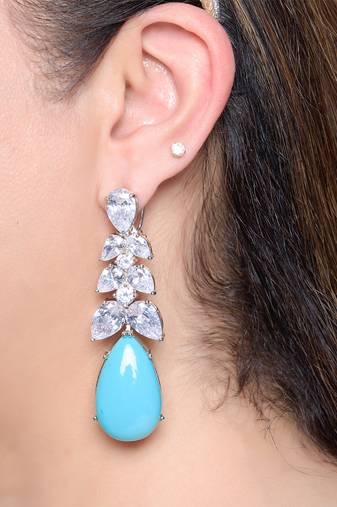 Aqua blue stone silver plated drop earrings