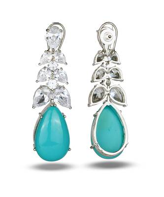 Aqua blue stone silver plated drop earrings 2